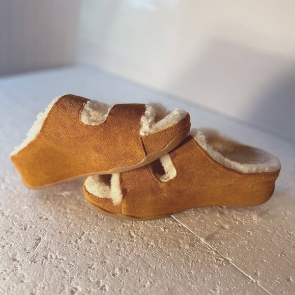 Flipflop SZ 6 Shuv Suede 2-Bar Sherpa Lined Platform Slide Comfort Shoe Boho - Picture 8 of 12